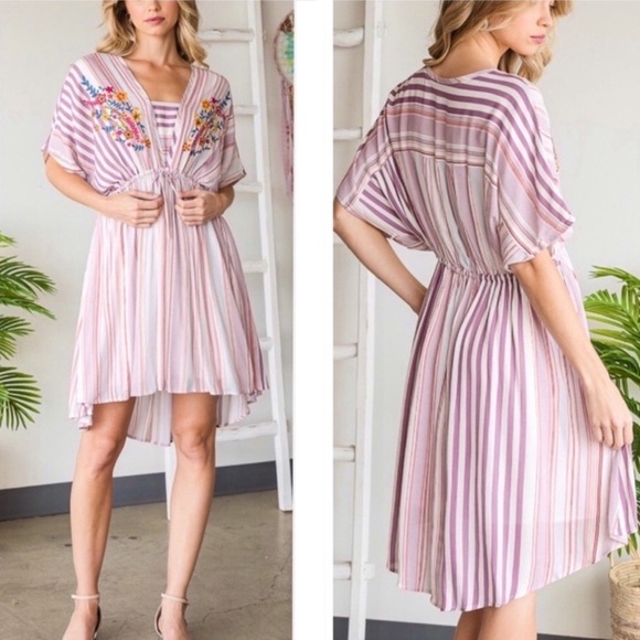 Mauve Pink White Striped Dress - Picture 4 of 4